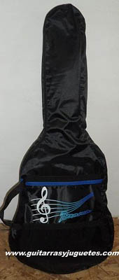 funda economica color negro vivos azules y notas para guitarra